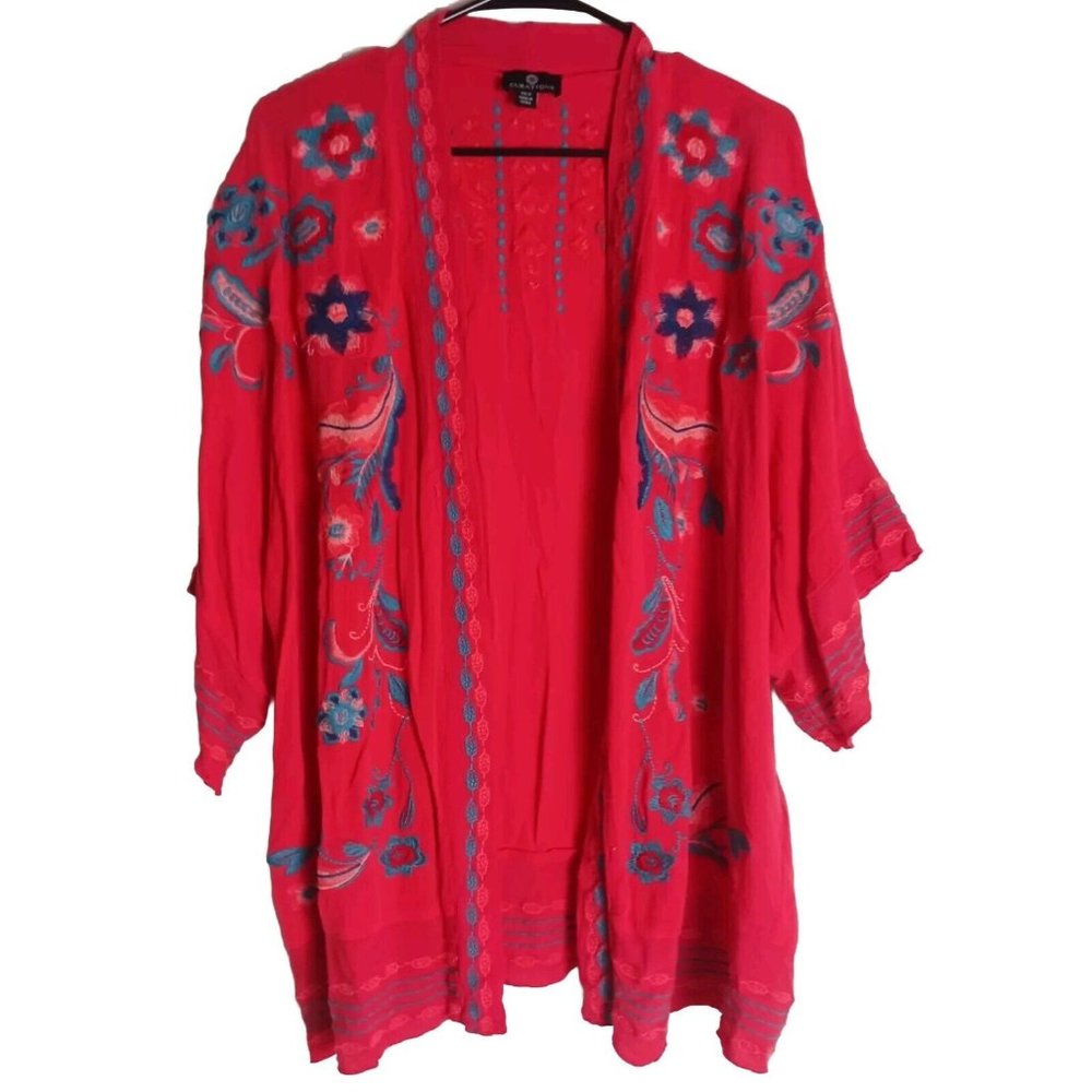 Curations Heavily Embroidered Coral Viscose Kimono Cardigan XS/S-Boho Festival